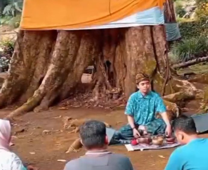 Sesi suara di alam, di bawah pohon besar